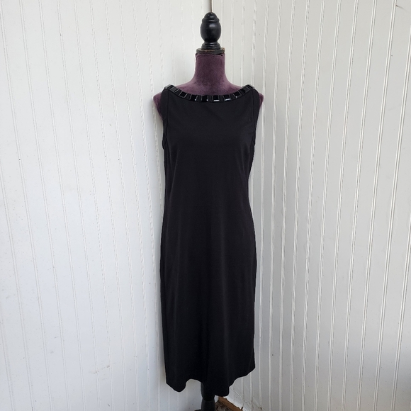 Talbots Black Gem Neck Sleeveless Shift Midi Sleveless Stretch Dress Sz 10 - Picture 1 of 16